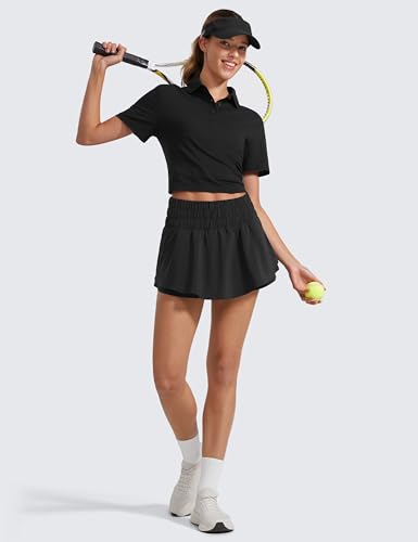 CRZ YOGA Athletic Shorts for Women High Waisted Flowy Ruffle Skirt Overlay for Workout Running Tennis with Zip Pocket3