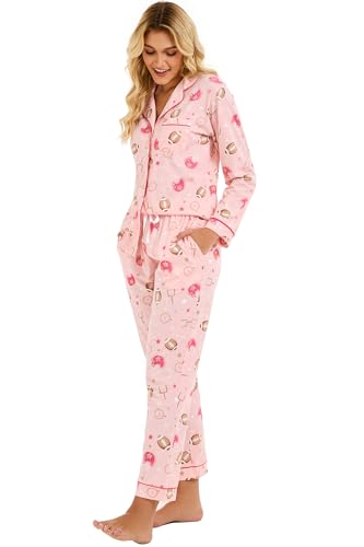 Image of LUBOT 100% Cotton Pajamas for Women Pajama Set 2 Piece PJ Sleepwear Set Soft Ladies Button Knit Long Sleeve Loungewear XS-XXL