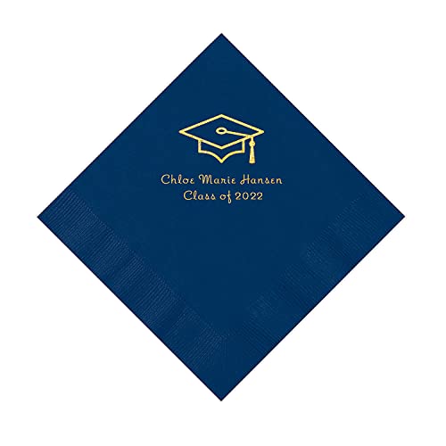 Navy Grad Mortarboard Personalized Napkins with Gold Foil – 50 Pc. Luncheon