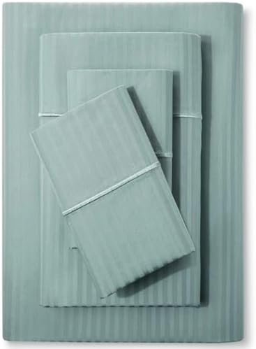 Feather & Stitch 500 TC Queen Size Damask Bed Sheet Set, 100% Cotton Soft Breathable Bedsheets, 4 Piece 18" Deep Pockets Sateen Weave Striped Bedding Mattress Resort Hotel Luxury- (Grey, Queen) - Thumbnail 5