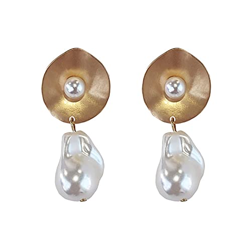 Boucles d'oreilles baroques en forme de perle Boucles d'oreilles françaises élégantes de style rétro en métal à la mode, pour cadeau de fête d'anniversaire de la Saint-Valentin, blanc Cover