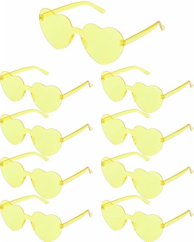 ZHANGBY 9 Pairs Heart Shaped Sunglasses for Adults Colorful Glasses Fun Trendy Transparent Heart Sunglasses Party Yellow