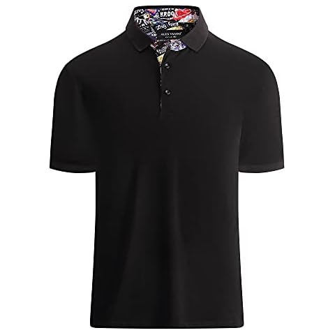 Alex Vando Mens Polo Shirts Short Sleeve Regular Fit Fashion Designed Shirt,Black,L Cover