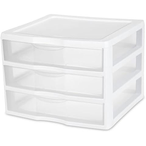 Sterilite 3-Pack 3 Drawer Plastic Storage, Stackable Dresser Organizer Drawers, White Cover