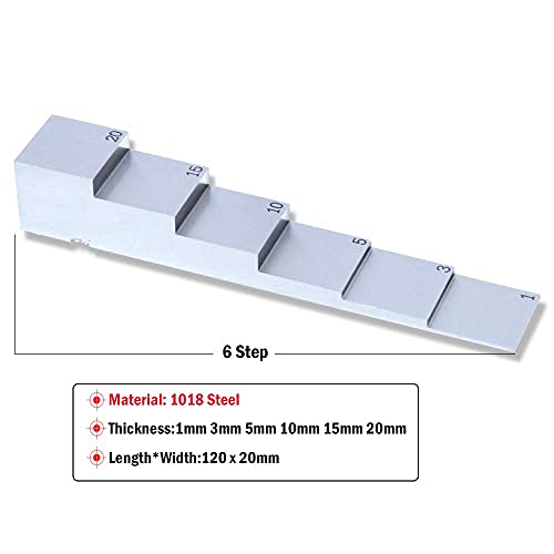 Calibrador de espesores ultrasónico con bloque de calibración de 6 pasos: 1 mm, 3 mm, 5 mm, 10 mm, 15 mm y 20 mm, material acero 1018 miniatura 2