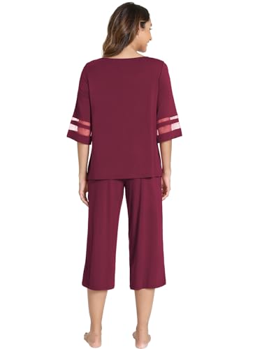 Image of GYS Bamboo Viscose Capri Pajamas for Women Set Cooling 3 /4 Sleeve Pjs