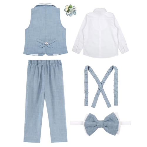 Image of CHICTRY Baby Boy Formal Suit 6 Pieces Set Wedding Christening Baptism Outfit Gentleman Clothing Suit