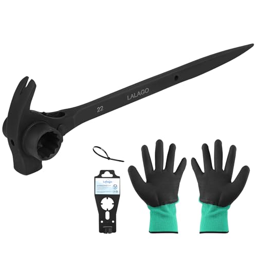 LALAGO 1pc Cliquet d'Échafaudage 4 en 1, Clé à Cliquet Réversible 19/22 mm Droite/Gauche, Conique Crécelle en CR-V avec Marteau Arrache-Clous et Pointe de...