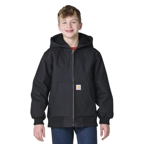 Image of Carhartt Boys' Flannel-Lined Hooded Canvas Insulated Zip-Up Jacket