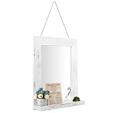 QDSSDECO 16'×20' Wall Mirror with Shelf Farmhouse Decor Rectangular Mirror Hanging for Bathroom, Vanity, Bedroom, Entryway, Living Room,White with Hemp Rope