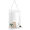 QDSSDECO 1620 Wall Mirror with Shelf Farmhouse Decor Rectangular Mirror Hanging for Bathroom Vanity Bedroom Entryway Living RoomWhite with Hemp Rope