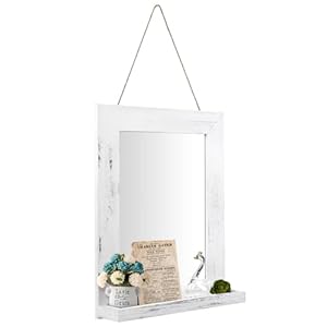 QDSSDECO 1620 Wall Mirror with Shelf Farmhouse Decor Rectangular Mirror Hanging for Bathroom Vanity Bedroom Entryway Living RoomWhite with Hemp Rope