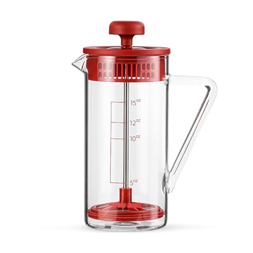 Pasdrucn Cafetera de cristal de 450 ml, tamaño pequeño, prensa francesa, cafetera con filtro, tetera y cafetera pequeña, para casa, viajes, camping (rojo)