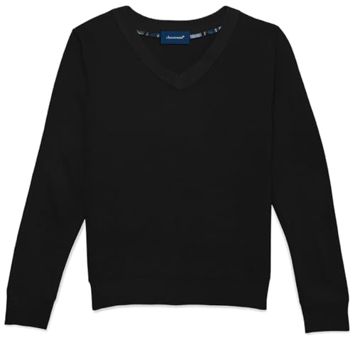 Classroom School Uniforms Men's Big and Tall Adult Unisex Long Sleeve V-Neck Sweater, Black, XXX-Large