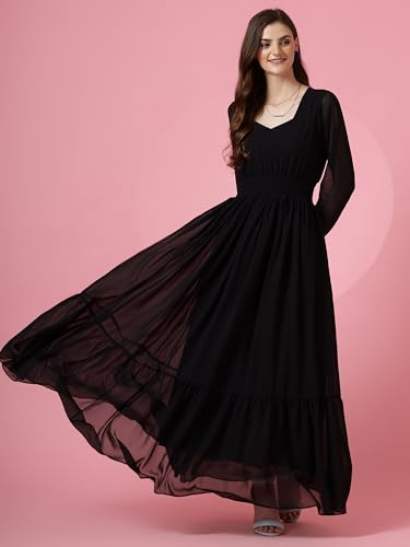 Image of Sheetal Associates Women's Fit and Flare Solid Georgette Regular Sleeves Casual Dress