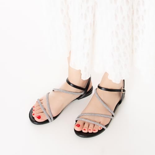 Image of Mtzyoa Women Flat Sandals Dressy Strappy Gladiator Summer Ankle Strap Nude Open Toe Comfortable Wedding Casual Leather Ladies Party Trendy Vacation