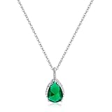 Desnuage Emerald Teardrop Pendant Necklace for Women - Sterling Silver Green Birthstone Crystal Necklace Gift