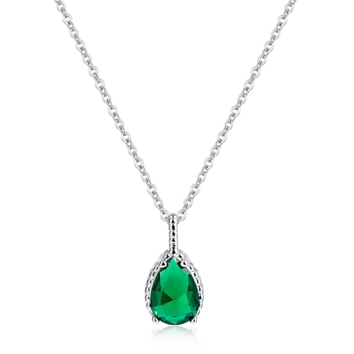 Desnuage Emerald Teardrop Pendant Necklace for Women - Sterling Silver