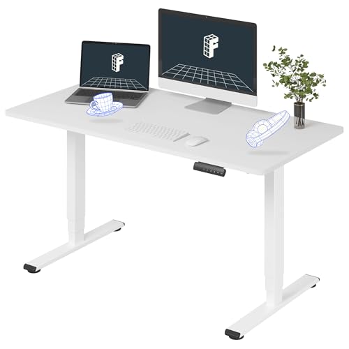 Image of FLEXISPOT E6 3-Stage Dual Motor Electric Standing Desk 55 x 28 Sit Stand Up Desk, Holds 220 lbs, Adjustable Height w /Memory Presets, One-Piece White Desktop & White Frame, Ships in 2 Boxes