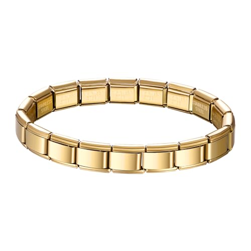 JewelryWe Pulsera con Dijes Italianos： Oro Pulsera de Cadena de Acero...