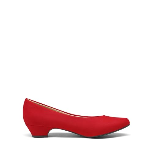 DREAM PAIRS DREAM PAIRS Women's Mila Low Chunky Heel Pump Shoes,Size 6.5,Red/Suede,Mila