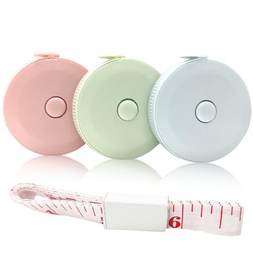 Mini Retractable Tape Measure(3 Packs) + Soft Fabric Sewing Ruler(1 Pieces), Flexible, Pocket Size,...