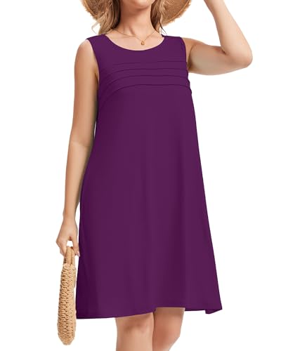 Image of CHICGAL Womens Summer Dresses Casual Loose Pleated Front Tshirt Sleeveless Tank Sundresses with Pockets 2026