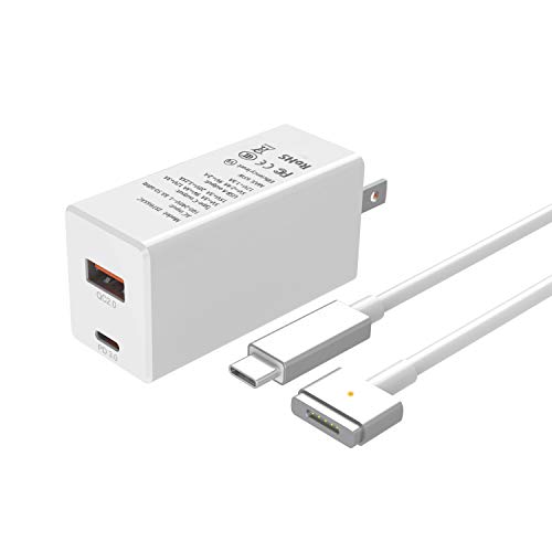 65W GaN USB C PD 3.0 QC 2.0 Charger,Magnetic 2 Power Adapter Mac Book Mini Travel Charger,USB C to Magnetic 2 Connector for Mac Book Pro 13inch(2012-2015),Mac Book Air (2012-2017) Type C Wall Charger