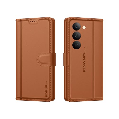 Image of KIVANO LUXE Compatible for Realme Narzo 80 Lite 5G / Realme C73 5G / Realme C75 5G Luxury Handmade Leather Magnetic Flip Folio Case | Card Holder & Kickstand | Slim Protective Cover | Unisex - Brown
