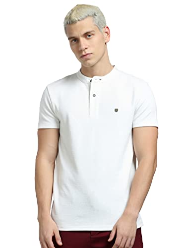 Image of Jack & Jones Men's Cotton Blend Henley Style Solid Slim Fit T-Shirt