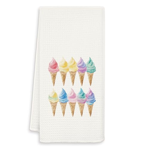 OSLYSOF Colorful Ice-Cream Summer Kitchen Towels, Ice Cream Lovers Gifts Dish Tea Towels for Kitchen Decor, Summer ICY Treat Decorative Hand Towels for Bathroom, 16x24 Inch