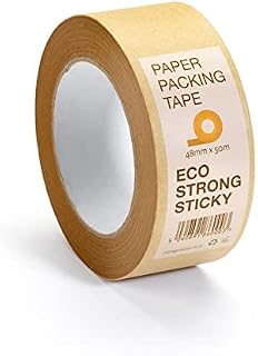 1 Roll of Brown Paper Packing Tape | Parcel Tape for Boxes and Moving House | Heavy duty Self-Adhesive Tape | Eco, Strong Sticky Paper Tape | Recyclable | Kraft Tape | Strong Tape | 48mm x 50m