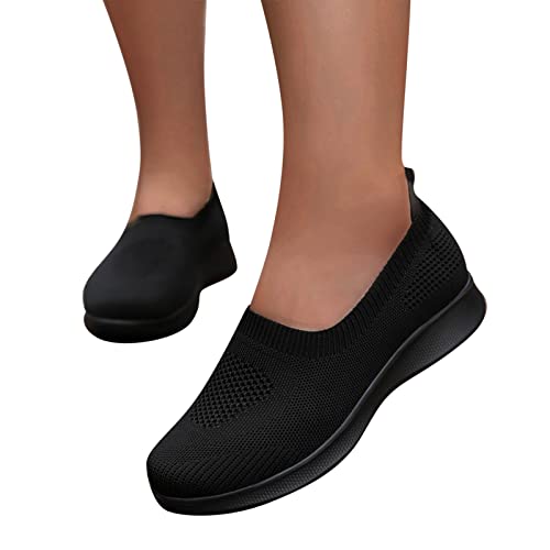 【Fast Delivery】 Cap-Toe Women Sneakers Slip On Wide Slip On Breathe Mesh Walking Shoes Women Fashion Sneakers Comfort Flat Loafers Canvas Tennis Shoe Round Toe Shoes Loafers Black #TOP2