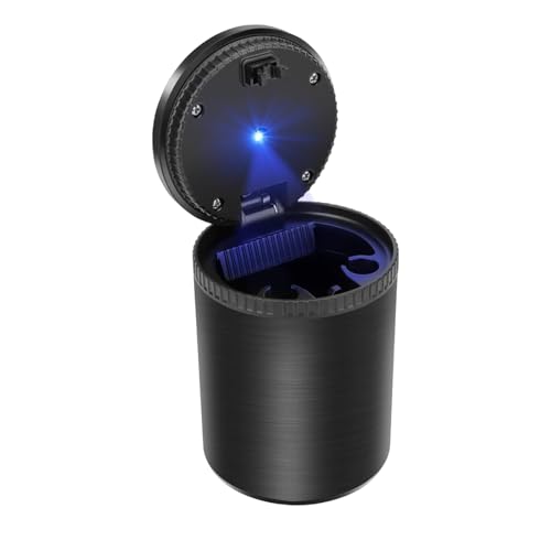 Linkstyle Car Ashtray with Lid Smell Proof, Detachable Car Bin Trash with Automatic LED, Portable Bucket Ashtray for Desktop Camping