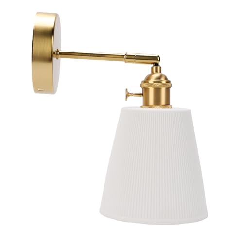 Fafeicy Aplique de Pared Lámpara Montada en Latón Dorado Moderno con Pantalla de Cerámica Lámpara de Pared con Brazo Fijo 5,7 X 5,1 Pulgadas para Baño, Tocador, Dormitorio, Sala de Estar, Espejo
