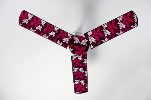 Image of Dustproof Premium Three Blade Ceiling Fan Cover with attachable Enclosure, Set of 1 Fan Cover (Wine Leaf).