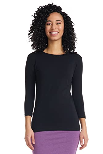 Esteez 3/4 Sleeve Shirts For Women - 3/4 Sleeve Tops For Women - Women's T-Shirts - Black Tshirts Shirts For Women - Womens Black Tshirt - Women Black Cotton Shirt (Ex801941 Black X-Large) #TOP28