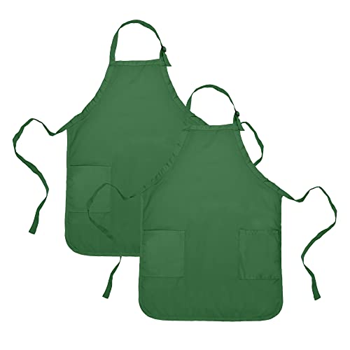 Apron Commercial Restaurant Home Bib Spun Poly Cotton Kitchen Aprons (2 Pockets) in Dark Green 2 Pack