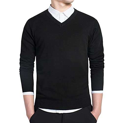 MANBOZIXi Jerseys Hombre con Cuello de Pico, Suéter Clásico para Primavera Otoño, Negro 3XL Cover