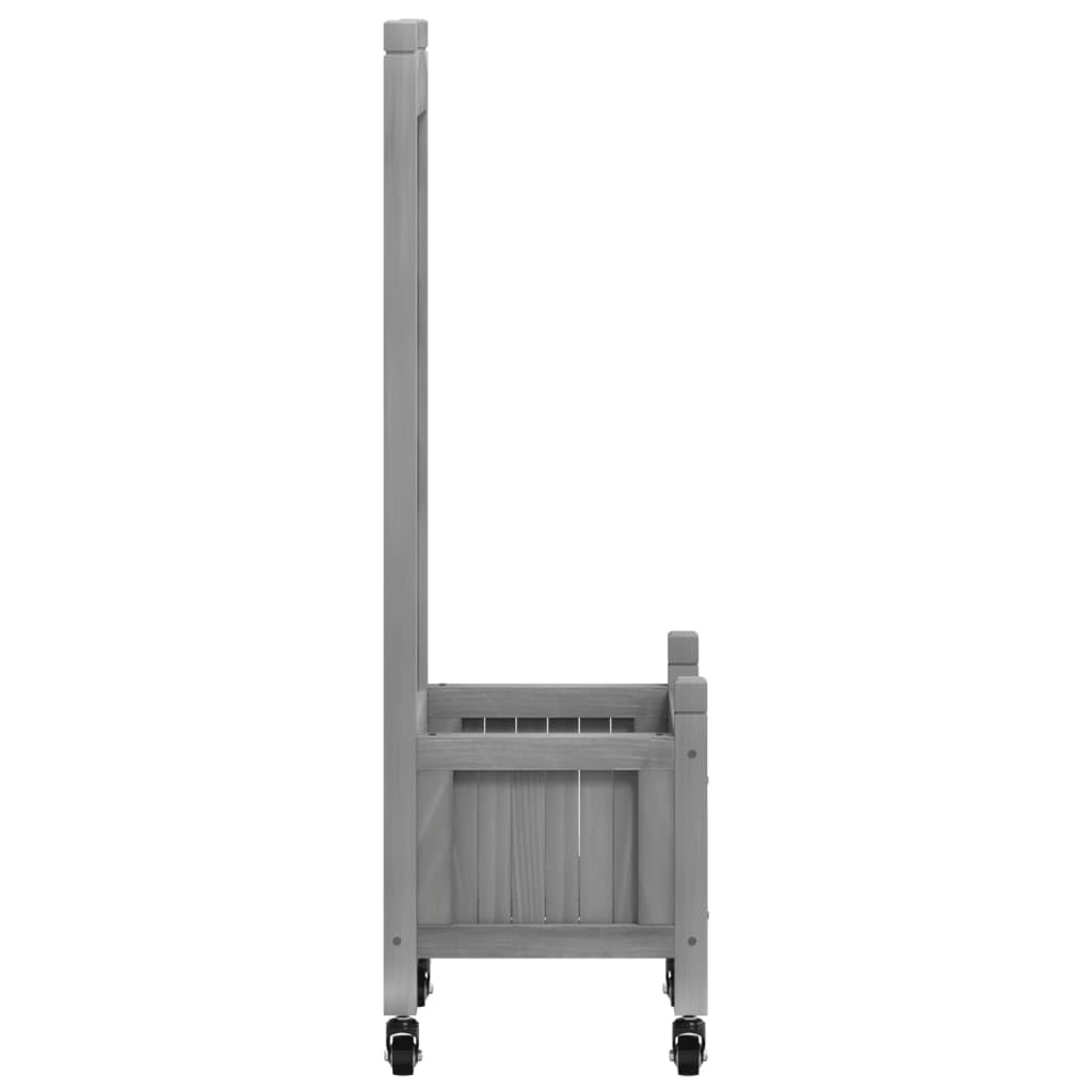 Jardinera de jardín con celosía, macetero rectangular, macetero alto con espaldera, jardinera de jardín gris, 40 x 30 x 97,5 cm, madera maciza de abeto, hierro