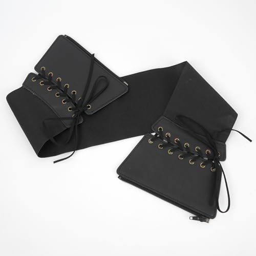 Women Lace-up Wide PU Leather Waist Belt Elastic Band Stretch Corset Belt4