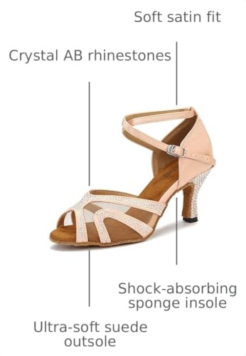 Image of TTdancewear Rhinestones Ballroom Dance Shoes Women Latin Salsa Bachata Performance Dance Shoes Suede Sole