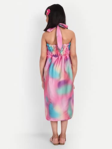 Image of TILISM Girl's Satin Skater Knee-Length Dress (SUPERART02 Multicolour