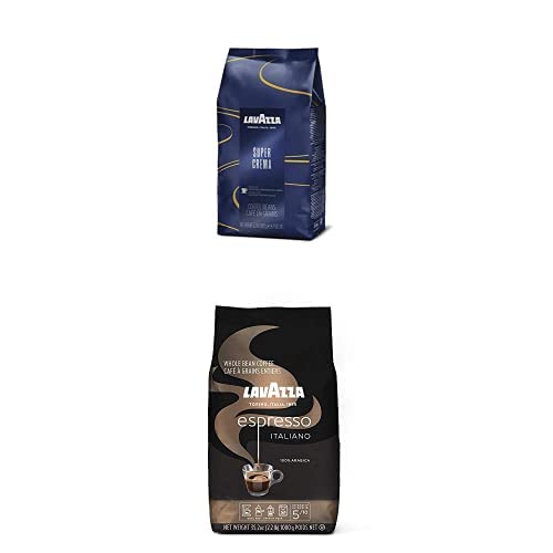 Lavazza Super Crema Whole Bean Coffee Blend, Light-Medium Espresso Roast, 2.2 Pound Bag + Lavazza Espresso Italiano Whole Bean Coffee Blend, Medium Roast, 100% Arabica, 2.2 Pound Bag Value Pack #TOP22
