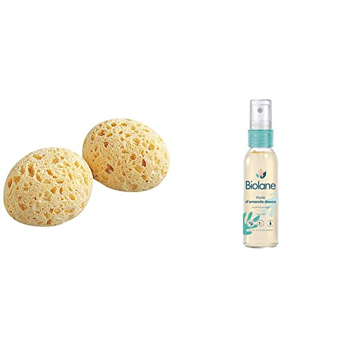 Tigex Kits de Toilettes 2 Éponges Végétales Boule Bébé 80601251 & BIOLANE - Huile d'Amande Douce - Nouveau Packaging - Bébé - Hydrate et protège la...
