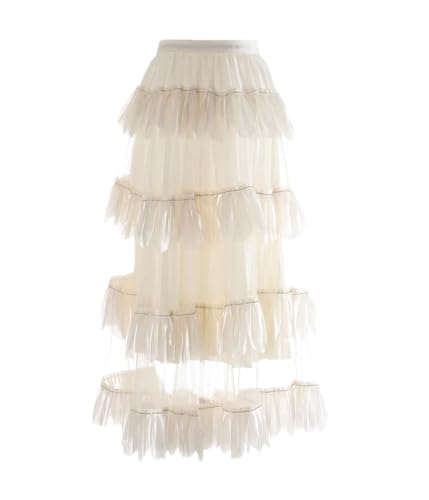 Women High Waist Mesh Perspective Cake Skirt Solid Multi-Layered Tulle Bridesmaid Fairy Skirts