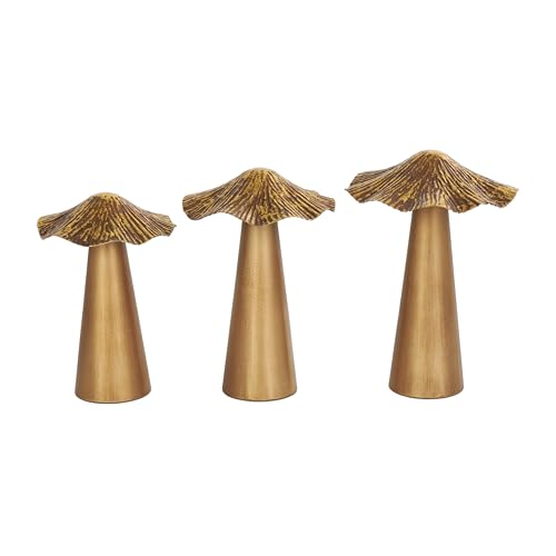 Set 3 Figuras Decorativas Metálicas de Hongos Bronce 8"
