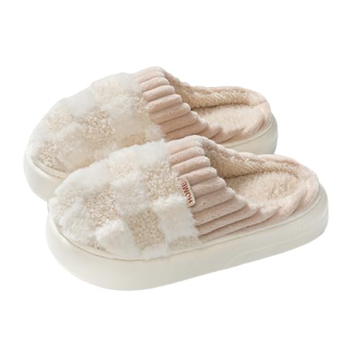 Checkered Slippers, Men & Women's Funny, Fluffy House & Outdoor Shoes, Memory Foam, Warm, Plush Bedroom Slippers for Winter