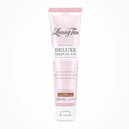 Loving Tan Rose Scented Deluxe Gradual Tan Lotion, Dark-Natural Looking Self Tanner, Professional Strength Sunless Tanner, 5+ Self Tanning Applications-Cruelty Free, Naturally Derived DHA-3.3 Fl Oz