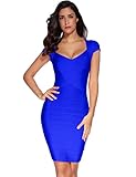 meilun Women's Celebrity Rayon Sexy Short Sleeve Square Neck Mini Bandage Dress Large Blue